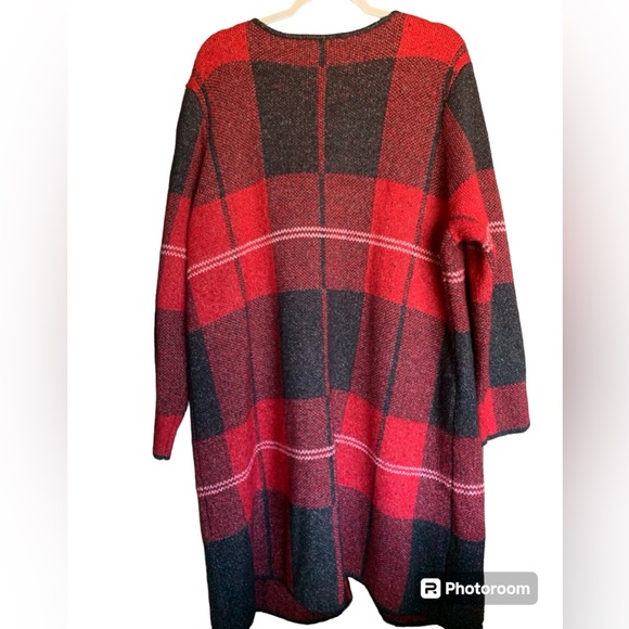 Adrienne Vittadini women’s 2x long sweater duster cardigan blackish gray plaid - Picture 3 of 16